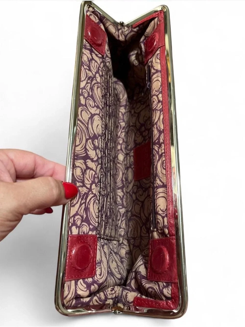 HOBO The Original Lauren Double Frame Clutch Wallet Red Glazed Leather